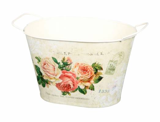 Truhlík Květy Růže 18x13x12cm/ovál/s uchy/plech