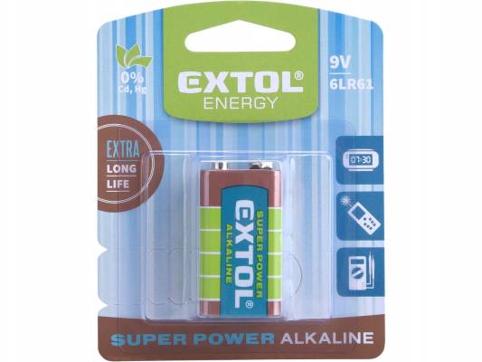 Baterie alkalické, 1ks, 9V EXTOL