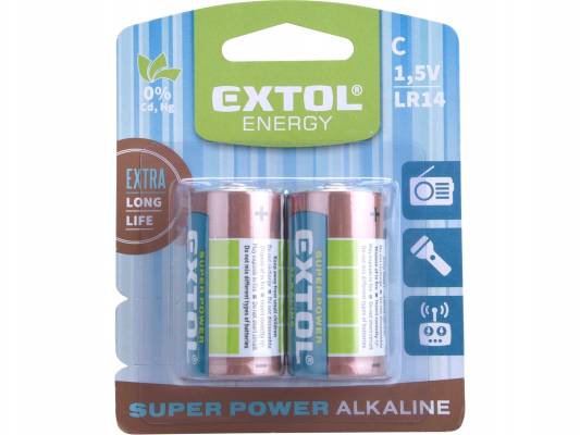 Baterie alkalické, 2ks, 1,5V C EXTOL