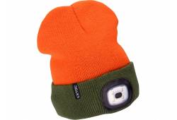Čepice s čelovkou 4x45lm, USB nabíjení, fluorescentrní oranžová/khaki zelená