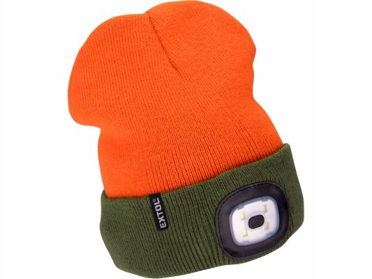 Čepice s čelovkou 4x45lm, USB nabíjení, fluorescentrní oranžová/khaki zelená