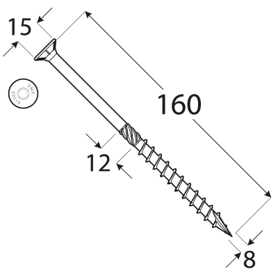CS 08160 tesařský vrut se zapuštěnou hlavou 8x160 