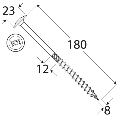 CS 08200 tesařský vrut s talířovou hlavou 8x200 