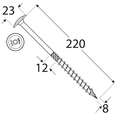 CS 08220 tesařský vrut s talířovou hlavou 8x220
