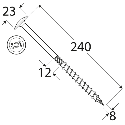 CS 08240 tesařský vrut s talířovou hlavou 8x240