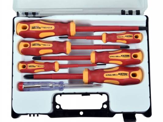 Šroubováky elektrikářské se zkoušečkou, sada 7ks, 3x(-),3x(PH), CrV 
