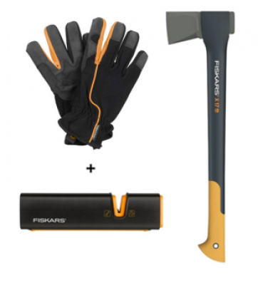 Set sekera X17+ostřič Xsharp+rukavice pánské FISKARS