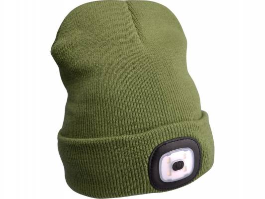 Čepice s čelovkou 45lm, nabíjecí, USB, tmavě zelená, univerzální velikost
