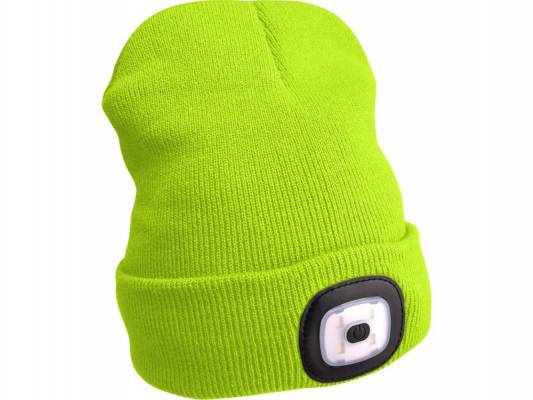 Čepice s čelovkou 45lm, nabíjecí, USB, fluorescentrní žlutá, univezrální velikost