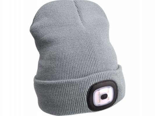 Čepice s čelovkou 45lm, nabíjecí, USB, šedá, univerzální velikost
