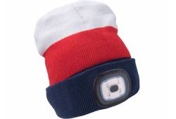 čepice s čelovkou 4x45lm, nabíjecí, USB, bílá/červená/modrá, univerzální velikost