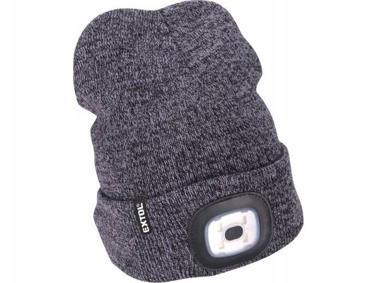 Čepice s čelovkou 4x45lm, USB nabíjení, šedá/černá