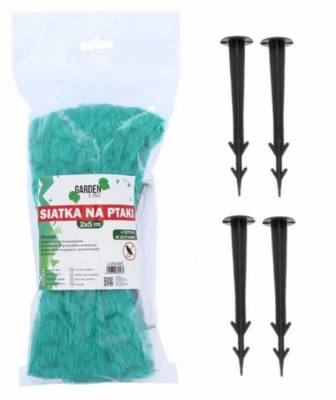 Síť proti ptákům ochranná 2x 5m zelená+4kolíky