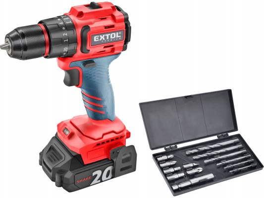 Vrtací šroubovák aku s příklepem SHARE20V, BRUSHLESS, 2Ah (2×) EXTOL PREMIUM