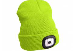 Čepice s čelovkou 45lm, nabíjecí, USB, fluorescentrní žlutá, univezrální velikost