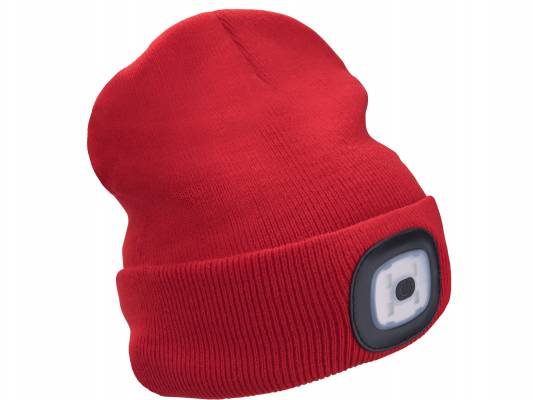 Čepice s čelovkou 4x45lm, USB nabíjení, červená