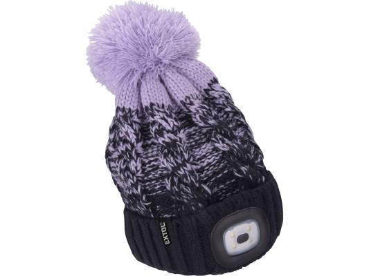 Čepice s čelovkou 4x45lm, USB nabíjení, tmavě modrá/fialová s bambulí