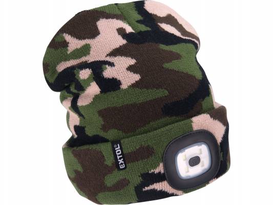 Čepice s čelovkou 4x45lm, USB nabíjení, maskovací