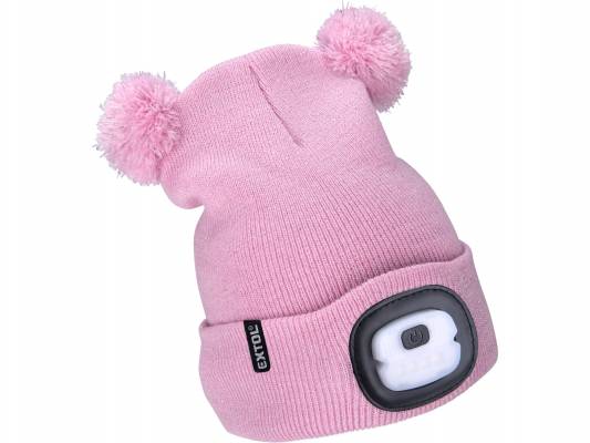 Čepice s čelovkou 4x25lm, růžová se třpytkou a bambulemi, dětská