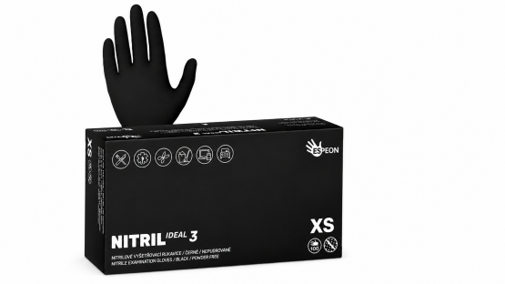 Rukavice NITRIL IDEAL 3, nepudrované, černé 100ks, vel.XS