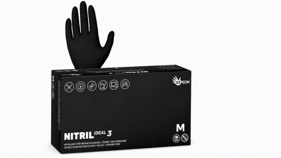 Rukavice NITRIL IDEAL 3, nepudrované, černé 100ks, vel.M
