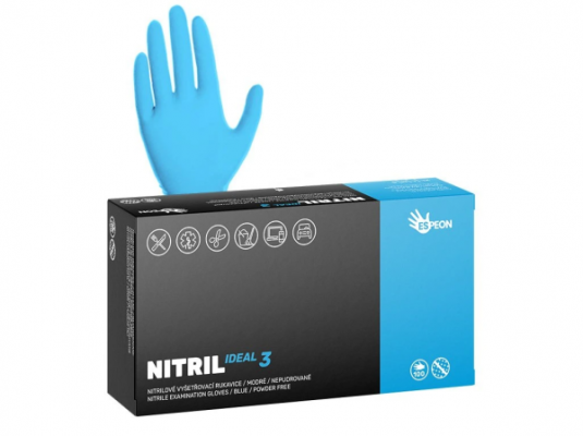 Rukavice NITRIL IDEAL 3, nepudrované, modré 100ks, vel.XL