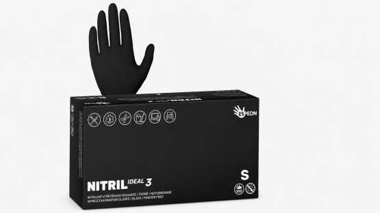 Rukavice NITRIL IDEAL 3, nepudrované, černé 100ks, vel.S