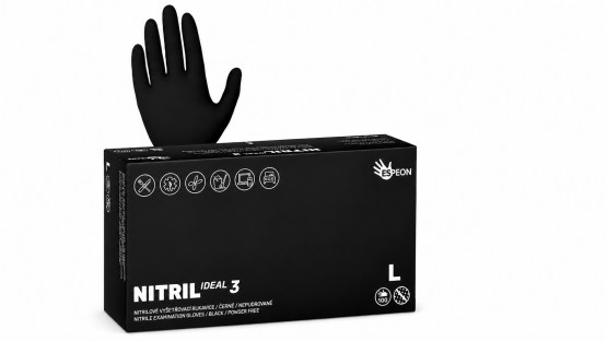 Rukavice NITRIL IDEAL 3, nepudrované, černé 100ks, vel.L